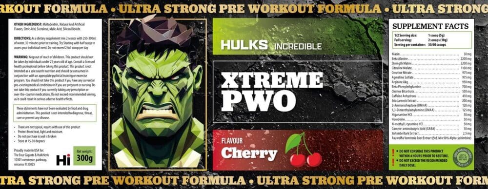 Hulks Incredible PWO (1,3DMAA + Yohimbine) 300gr.