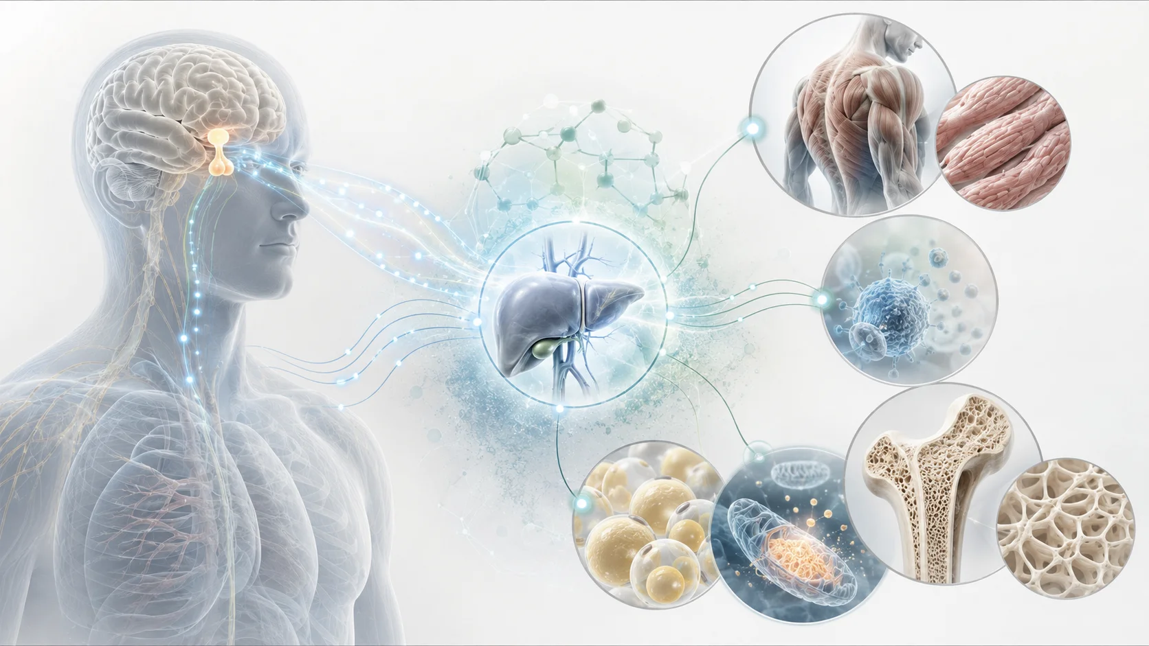 Schematische realistische uitleg van HGH, IGF-1, herstel en lichaamssamenstelling.